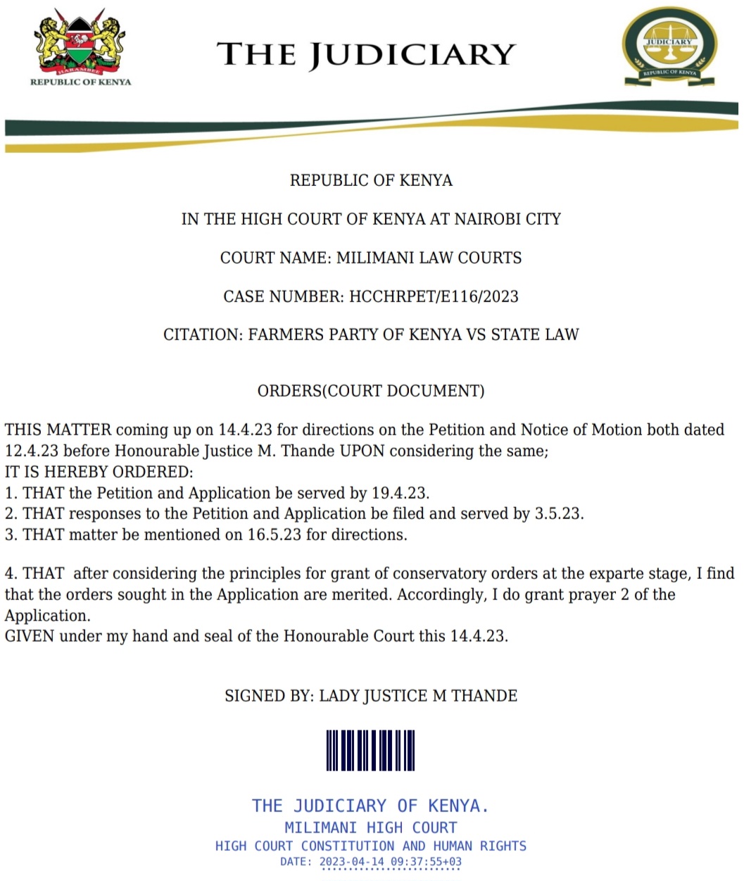 A big win for Irungu as High Court Stops CS Linturi From Proceeding With the Zambia Maize Deal