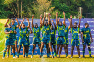  KCB RFC players celebrate after emerging runner's up as Ingo 7s concluded in Kakamega County